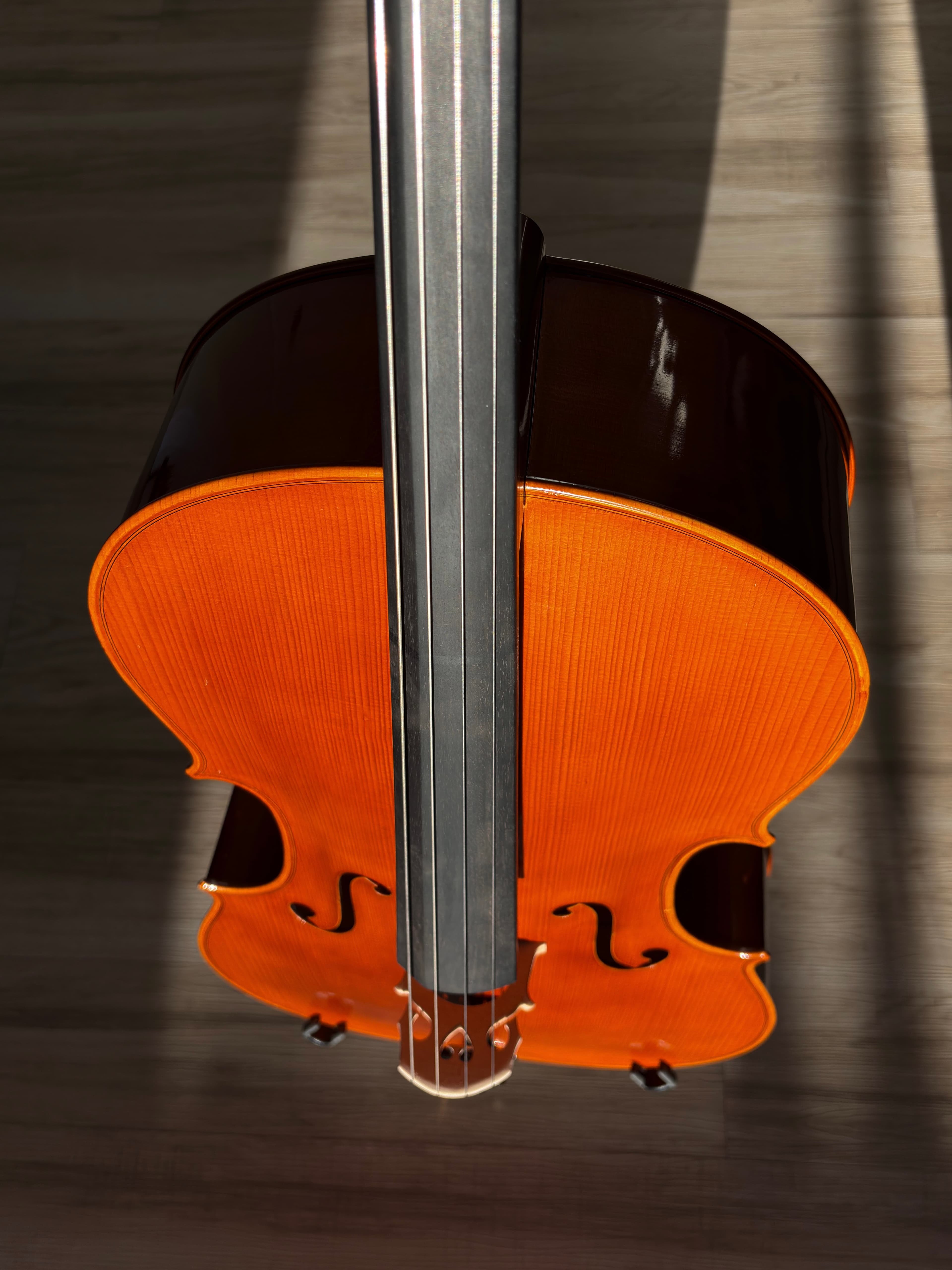 Front view of cello from above