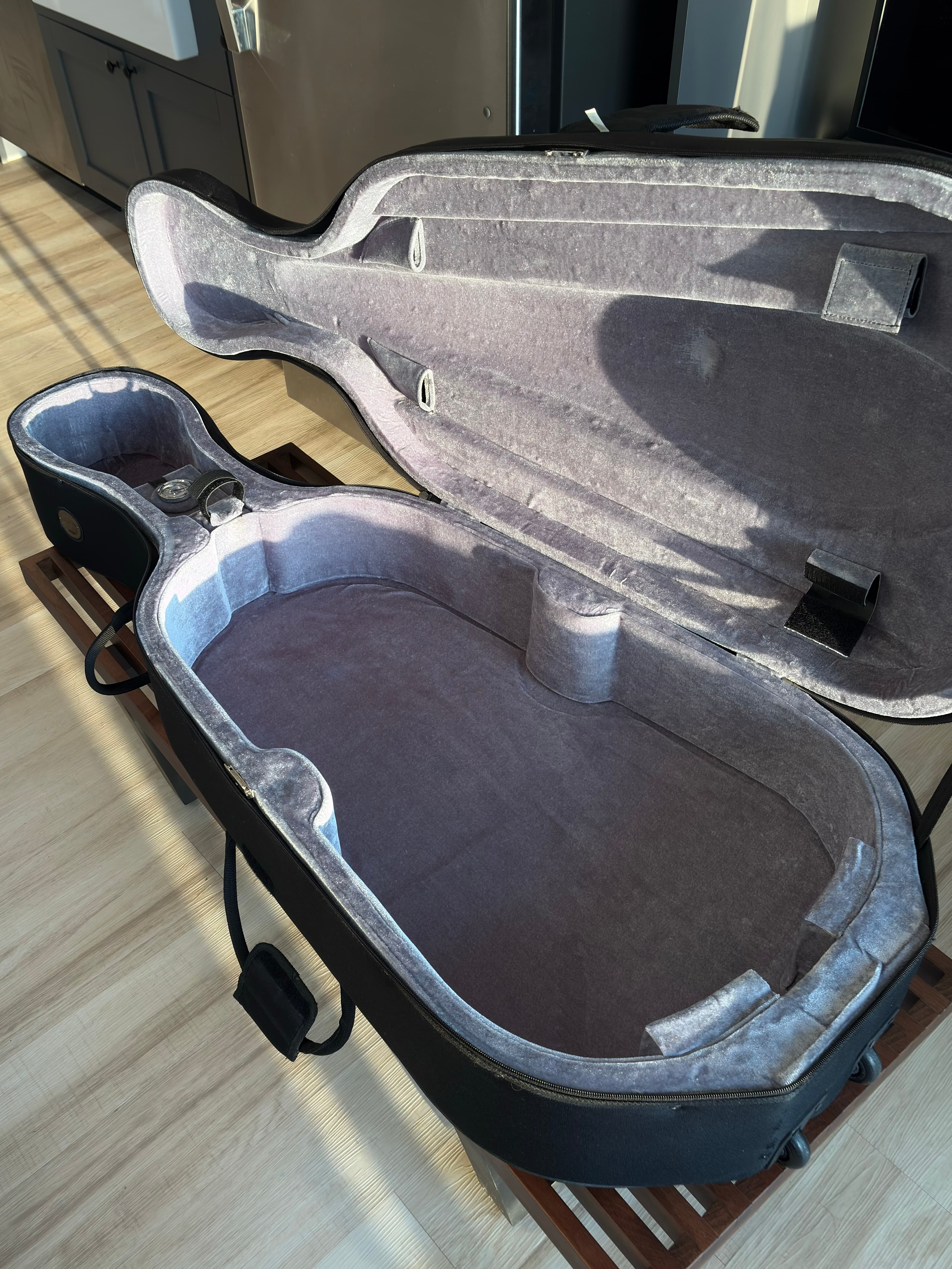 Cello case open